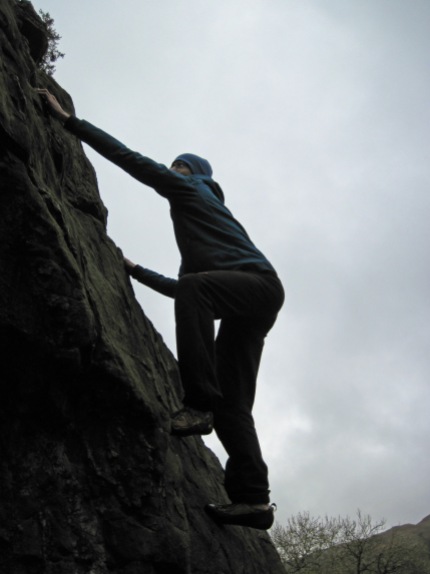 Me climbing Badger Rock in Kentmere in the Lake District.