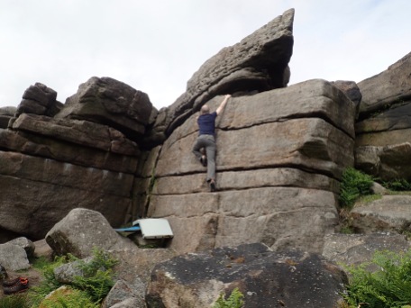 Me climbing the problem Steps at Stanage Far Right.