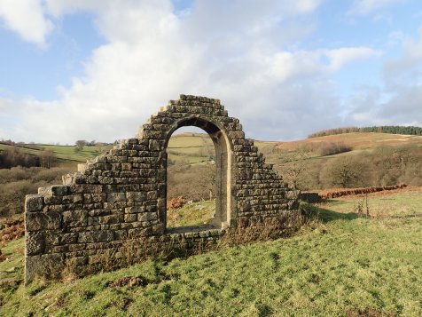 The ruins of the Holy Trinity Chapel on the North Lees estate to the north of Hathersage.
