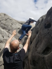Leo climbing up a Font 2 problem on the back of the Dumbo the Elephant boulder. Copyright: Valerie Van den Hende